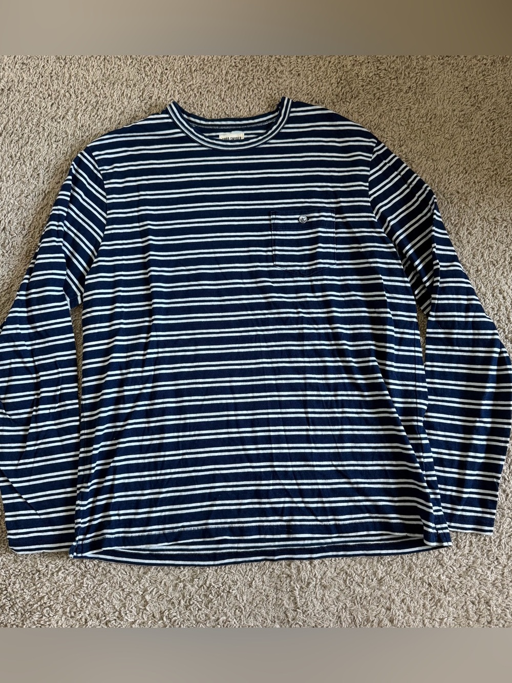 Todd Snyder Striped Front Pocket Long Sleeve Indigo Tee T Shirt